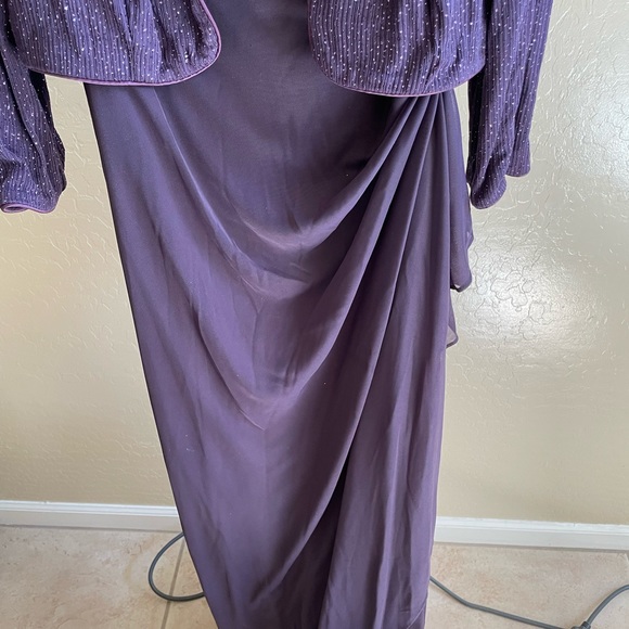 Purple mother of the bride formal long dress and matching crop jacket . - Picture 8 of 10